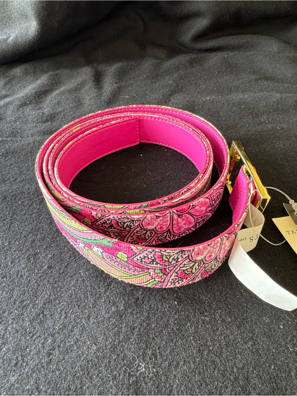 Talbots Pink Floral Print Fabric Belt with Gold Buckle